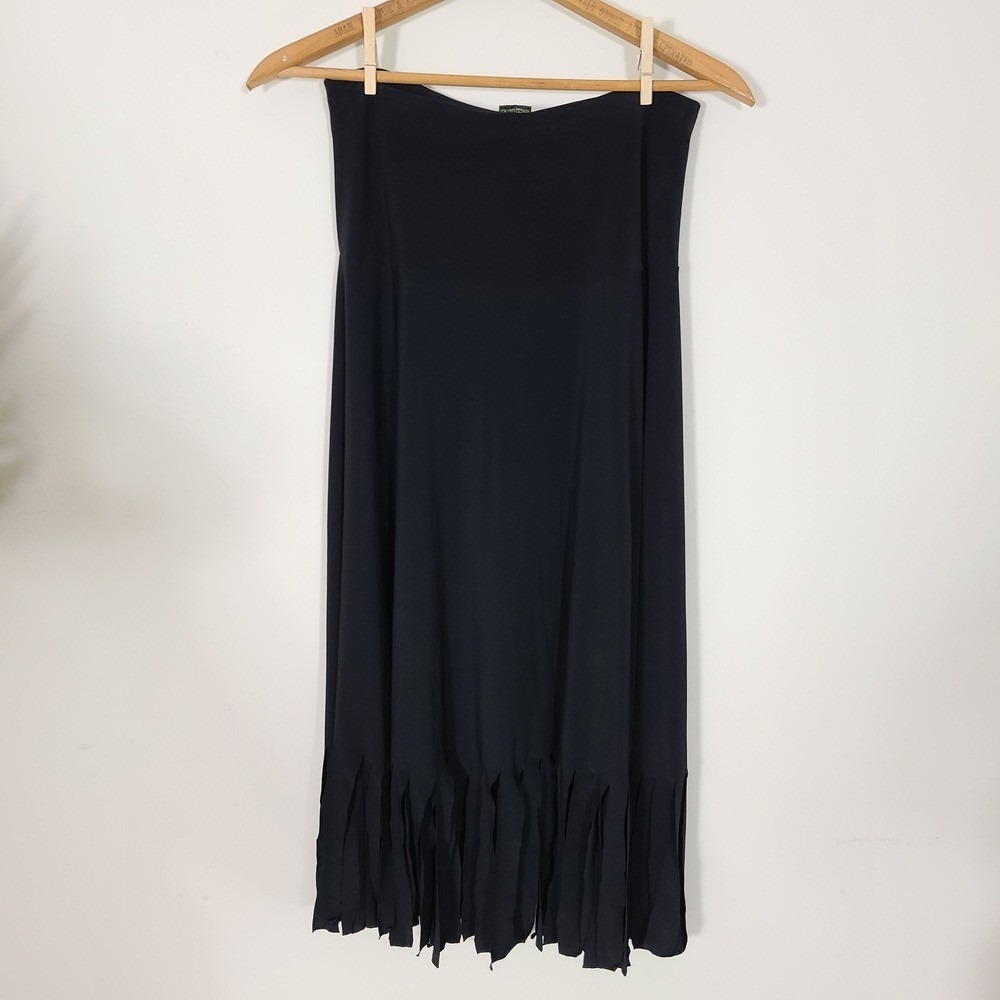 Vintage Valentina Black Skirt Fringe Witchy‎ Dark Fairy Grunge Whimsigoth Slinky - Picture 5 of 7